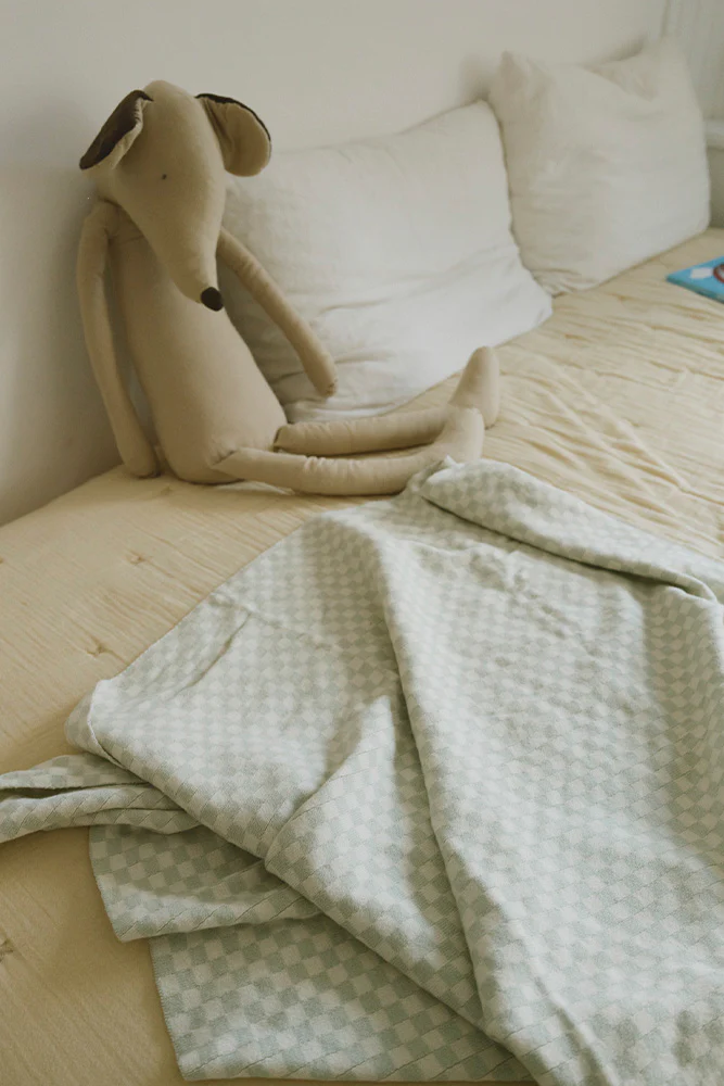 KNITTED BLANKET TILES BLUE SAGE - Image 3