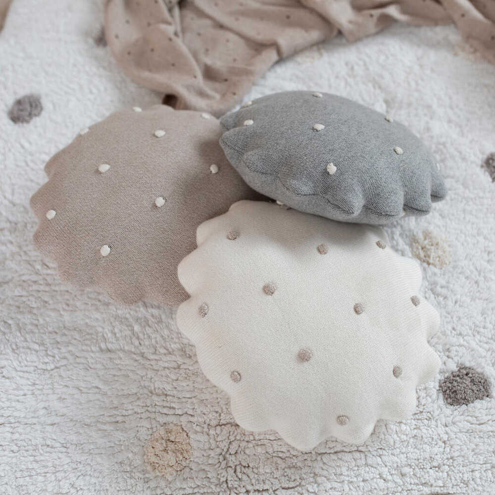 KNITTED CUSHION ROUND BISCUIT GREY - Image 2