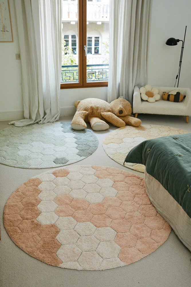 WASHABLE RUG ROUND HONEYCOMB ROSE - Image 3